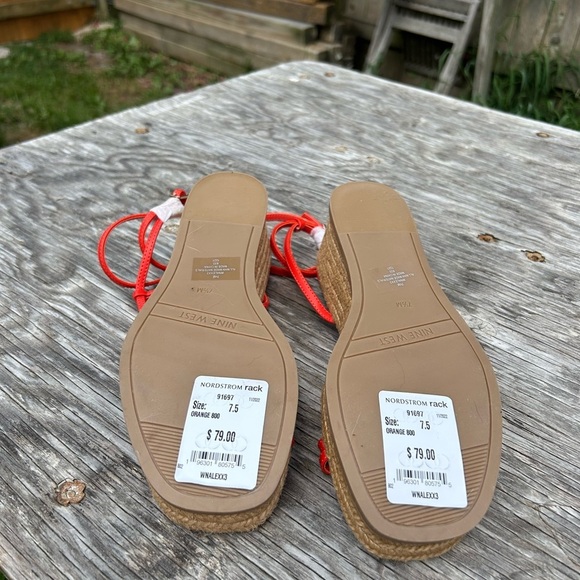 - Nine‎ West women’s Alexx espadrille sandal blood orange ankle wrap wedge 7.5 - Picture 7 of 7